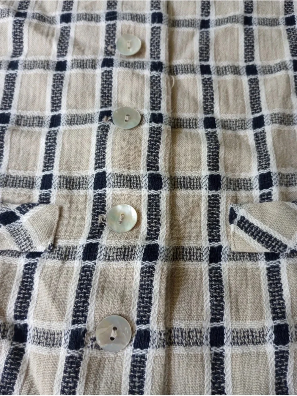 Two-Piece Beige & Navy Plaid Short Set